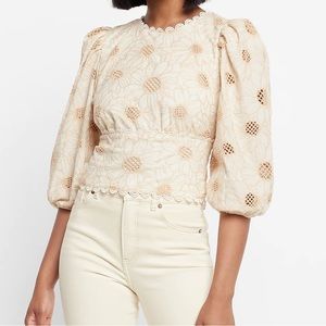 Express Embroidered Eyelet Open Back Top